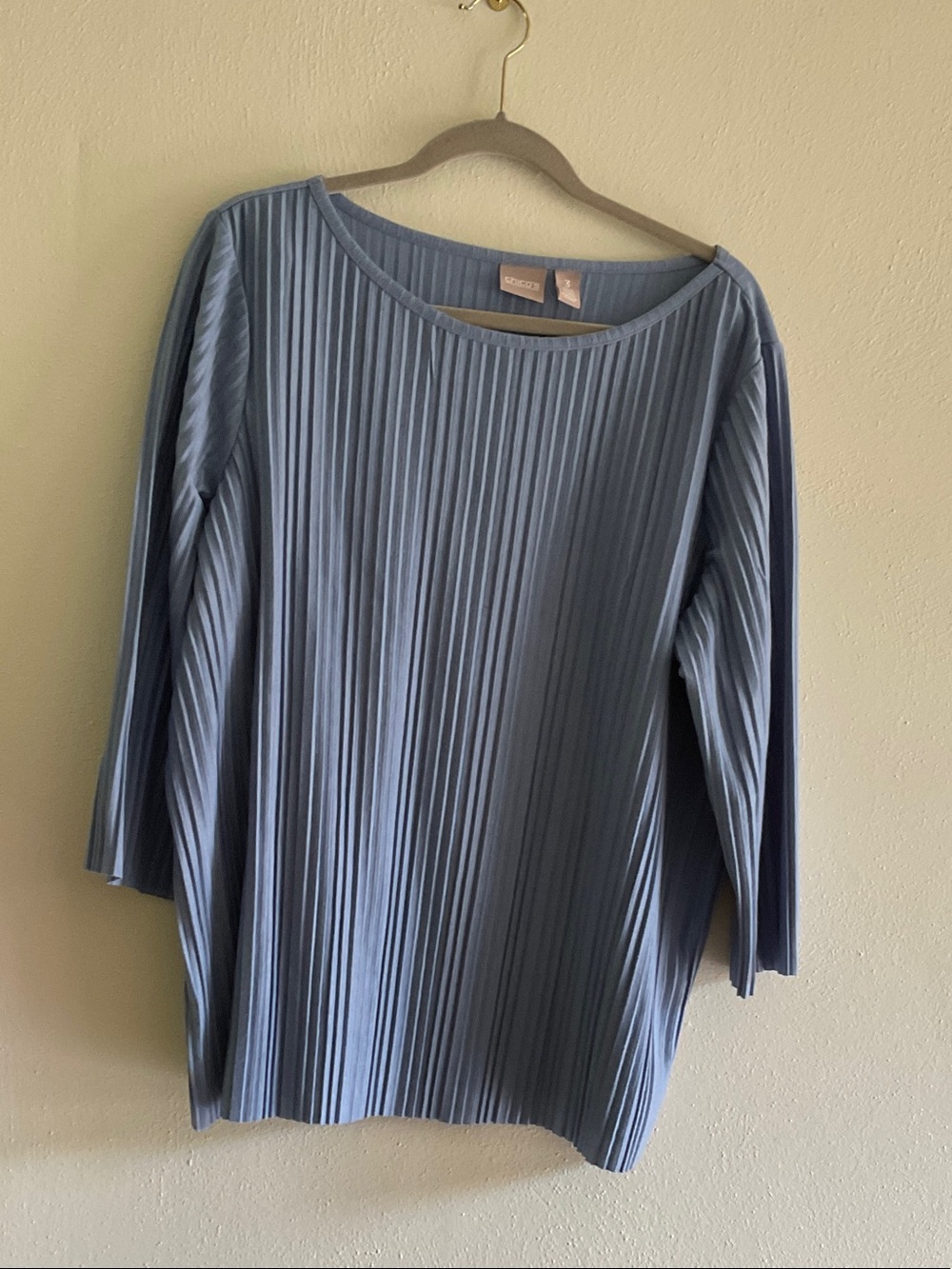 Chico's Pleated Round-Neck Top in Dusty Blue